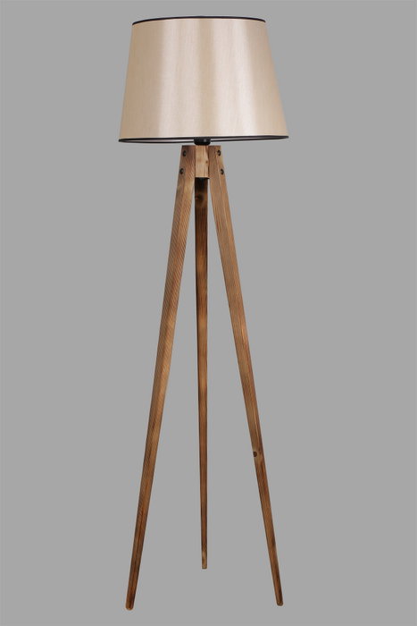 Opviq Lámpara de Pie de Madera con Pantalla de Tela Marrón